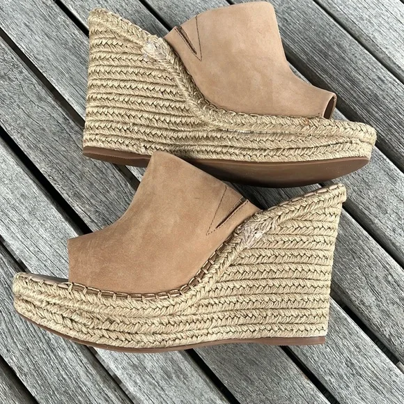 🏖️ STEVE MADDEN Beige Goring Wedge Slip On Leather Rise Shoes Women’s … - Picture 8 of 14